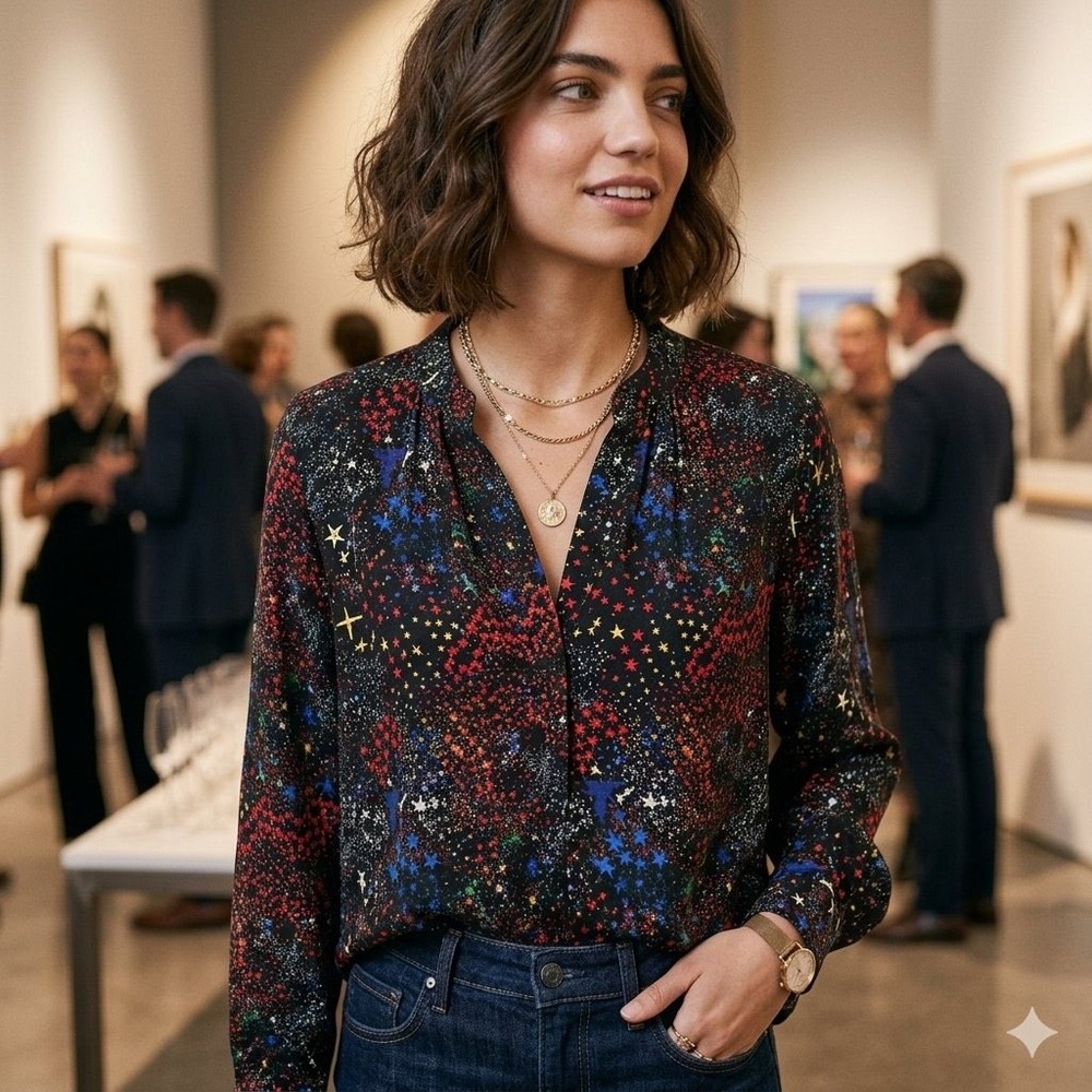 Zadig & Voltaire Tink Glam Rock Printed V-Neck Blouse - Size Small